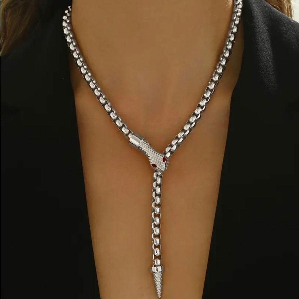 18K Gold Plated Silver Snake Lariat Necklace